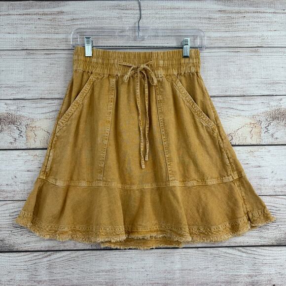 Pilcro Anthropologie Dresses & Skirts - Pilcro Anthropologie Linen Blend Drawstring A-Line Skirt Womens SP Yellow Tan